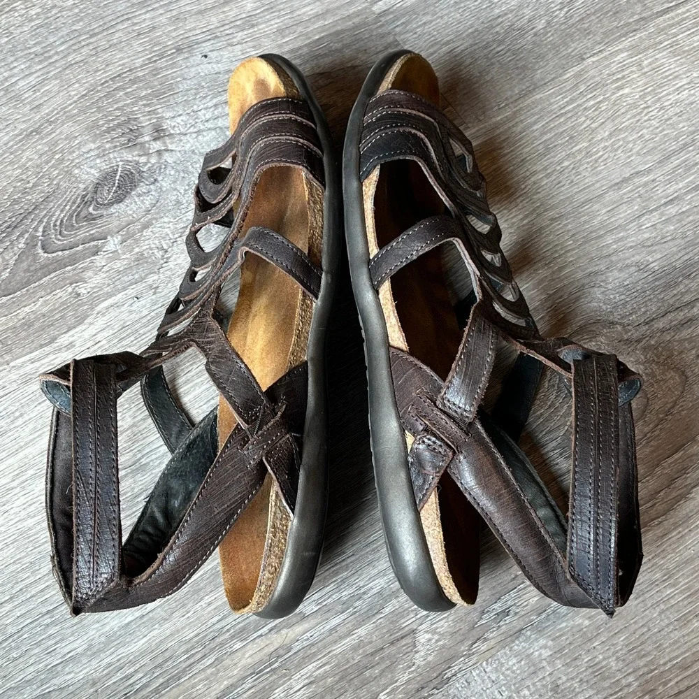 Naot Sara Gladiator Walking Sandals Brown Leather Made in Israel Womens 9‎ EU 40